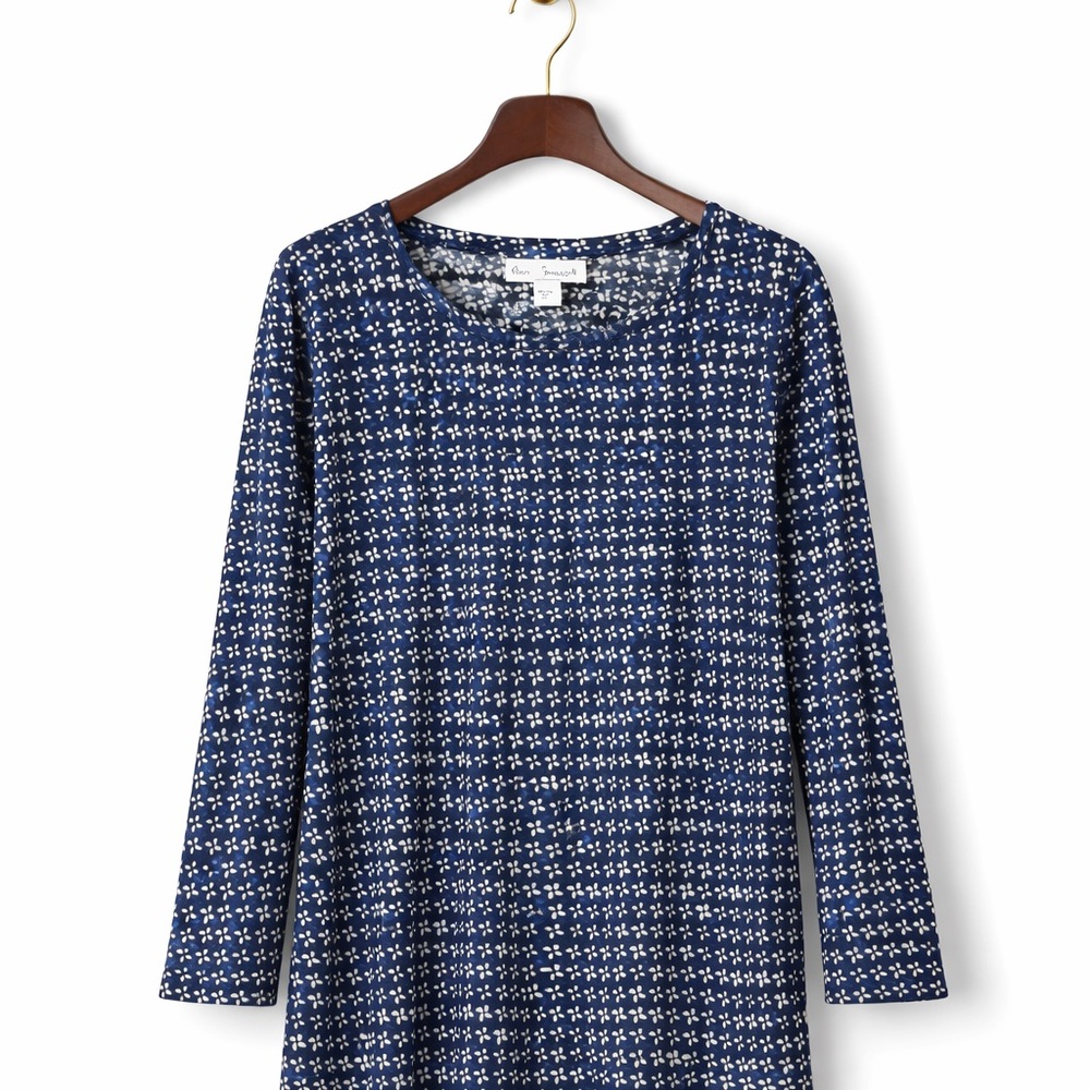 Pure Jill Women's Navy and White Long Sleeve Printed Top Large